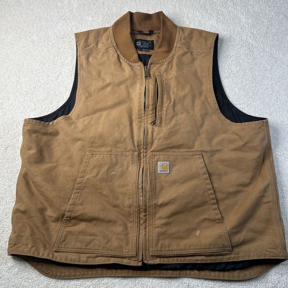 Carhartt Duck Work‎ Vest Men's Size 2XL Loose Fit Tan Insulated Brown OV4395-M - Picture 1 of 15